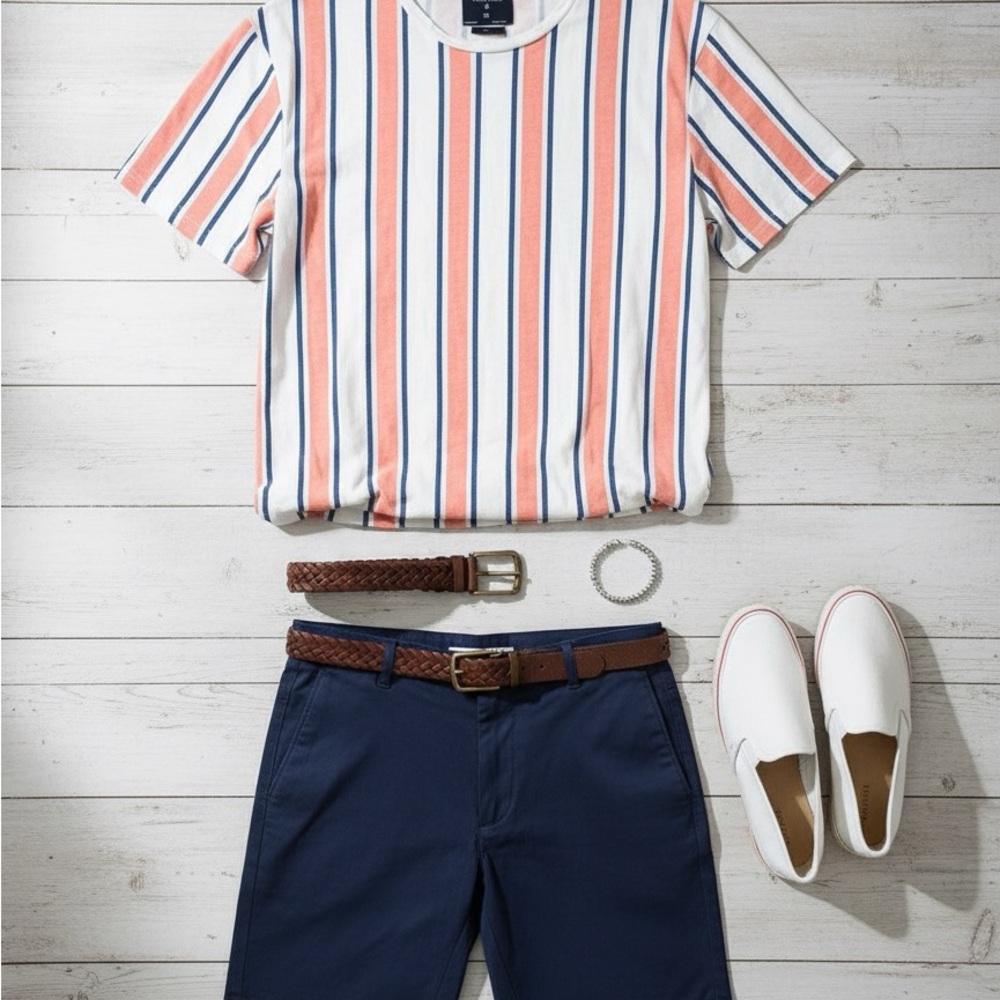 Pacific Blue Stripped Multicolor Short Sleeve Tee